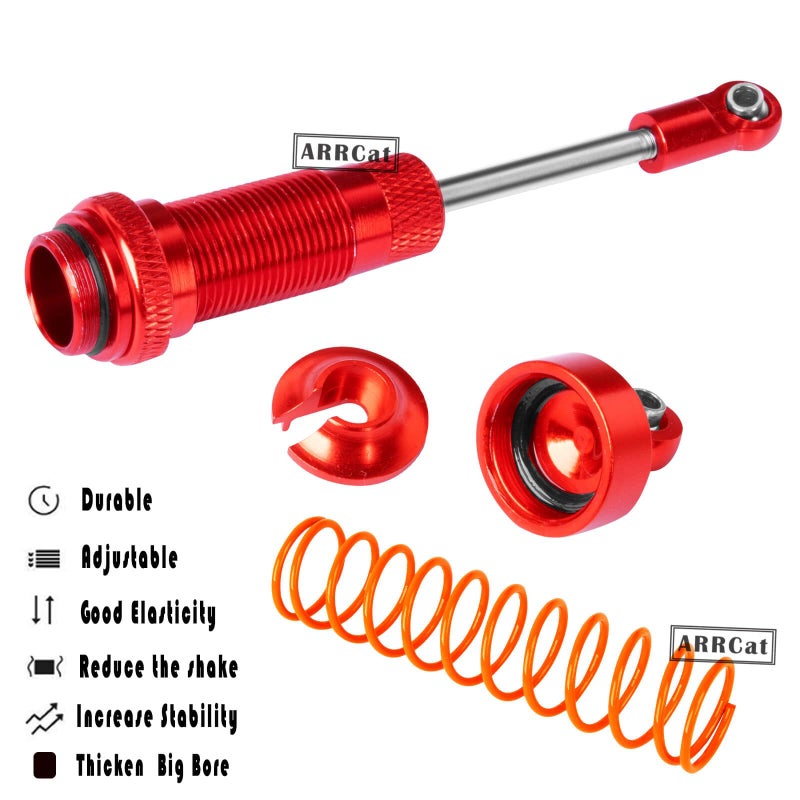 ARRCat 4PCS Full Aluminum Front Rear Shocks Upgrade Parts for 1/10 Big Rock 3s blx/Senton 3s blx 550/ Granite 3s blx 550/ Vorteks 3s blx 550 4X4, 1/10 Typhon 4X4 RC Truck,Big Bore Hops Up RC Shocks(Red) - Image 4
